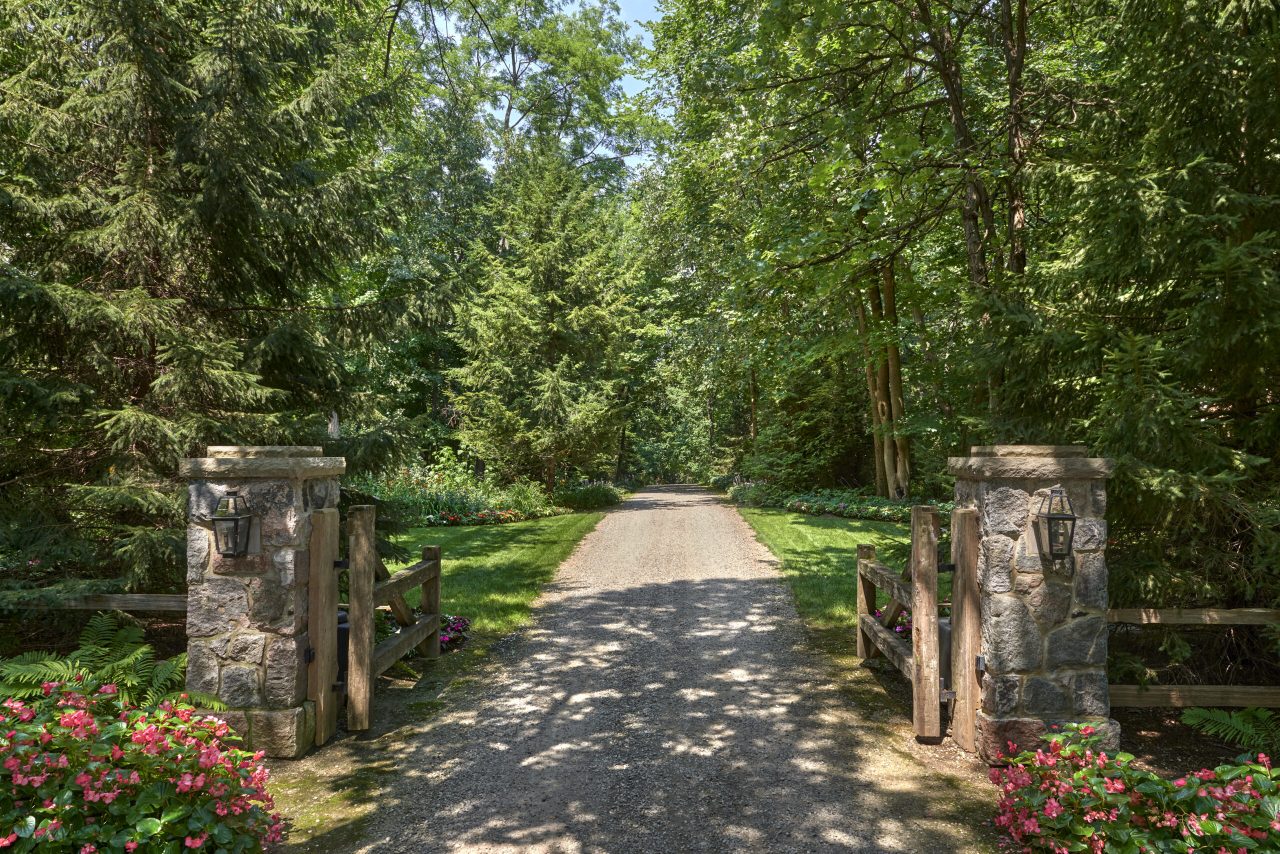 Driveway with stone gate